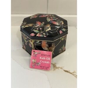 Vintage Amethyst Bath Oil‎ Crystals Collectible Tin Birds Scented 20 oz Ansehl